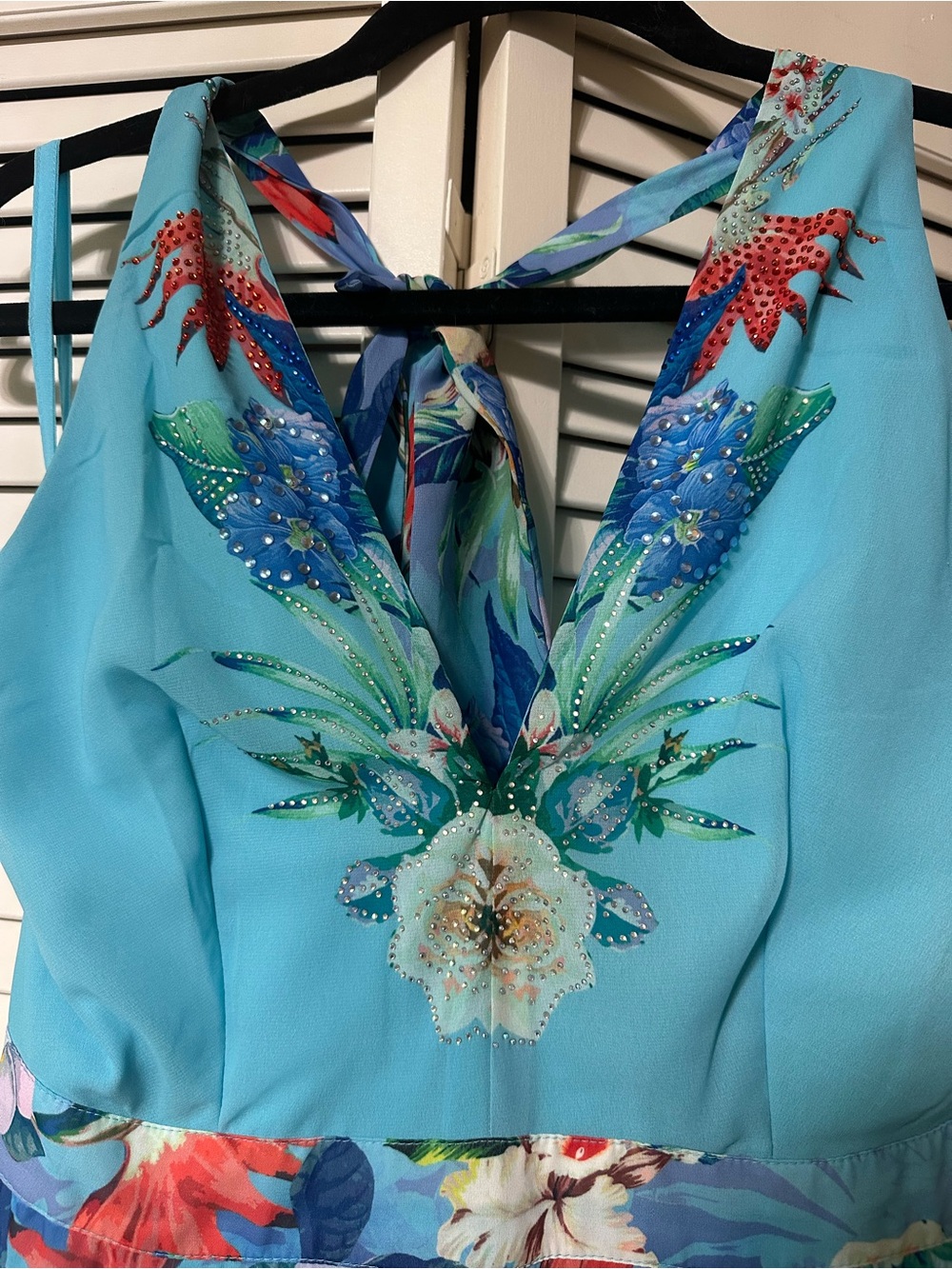 Boston Proper aqua floral rhinestone embellished halter maxi dress 
NWOT sz 6 - Picture 4 of 6